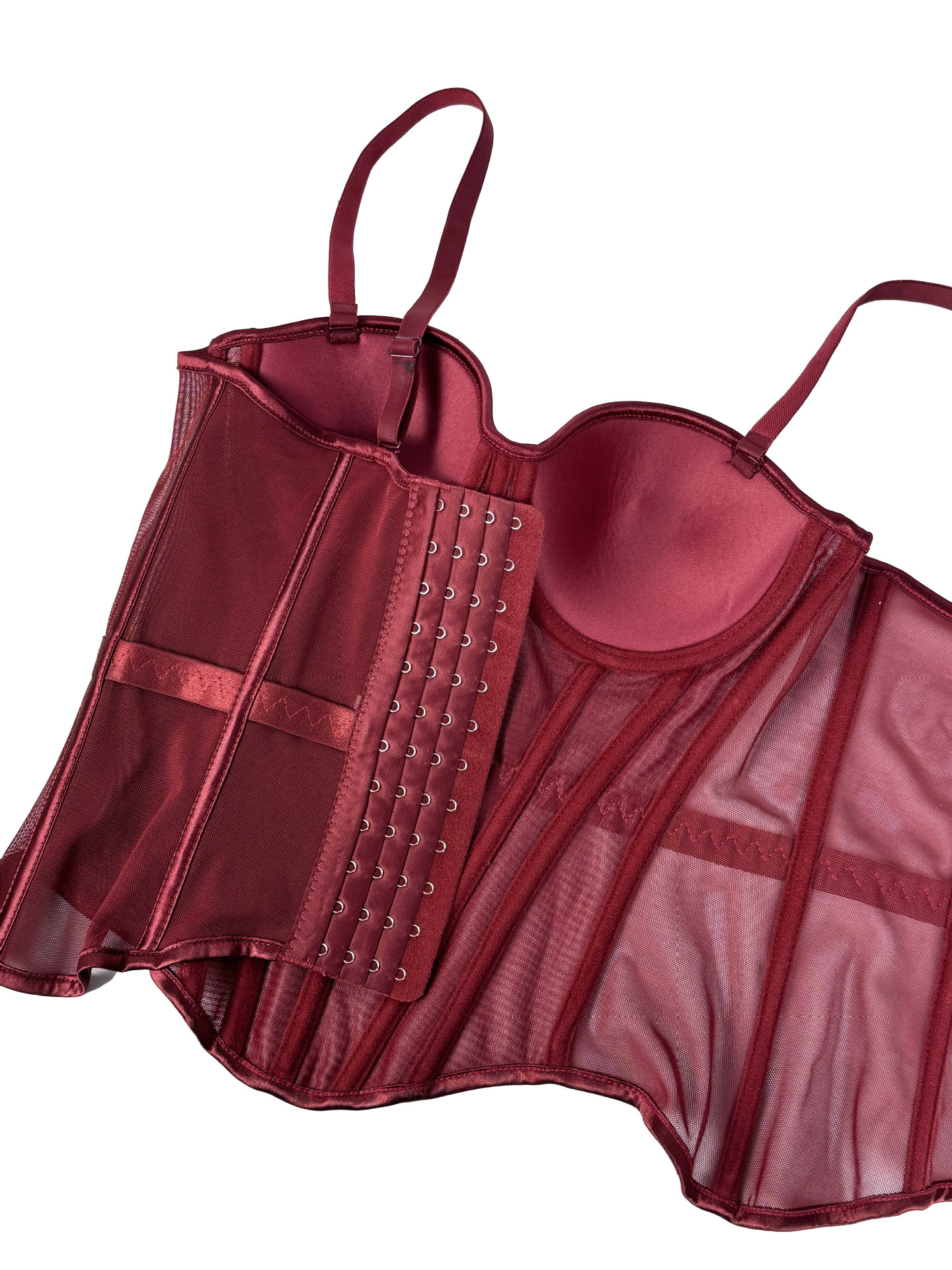 Elegant Burgundy Corset Top Sexy Mesh Fishbone Crop Top Fashion Short Camisole